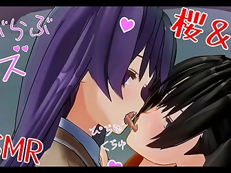 Jav Yuri Anime - Rin And Sakura's Lesbian Kissing Asmr Sounds - Earphones Recommended